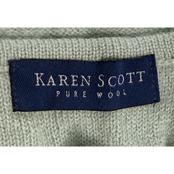 Karen Scott Women Pure Wool Green Floral Embroidered Cardigan Cottagecore XL NWT - Picture 6 of 10